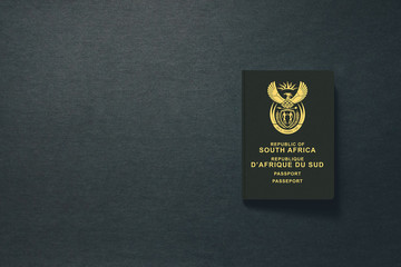 Fototapeta na wymiar South Africa Passport on dark background with copy space - 3D Illustration