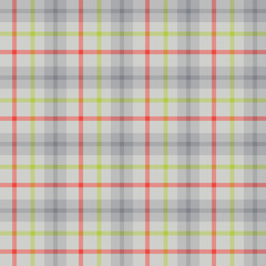 Seamless pattern in light grey, green and red colors for plaid, fabric, textile, clothes, tablecloth and other things. Vector image.