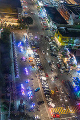 Aerial overhead view of Melaka night skyline. Malacca historical city centre has been listed as a UNESCO World Heritage Site, Malaysia