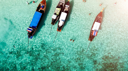Lon Tail Wooden Boats in Thailand, aerial downward view