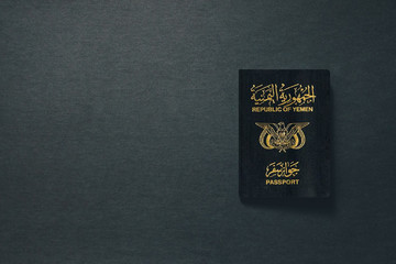Yemen Passport on dark background with copy space - 3D Illustration