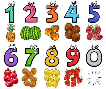 educational cartoon numbers set with fruits