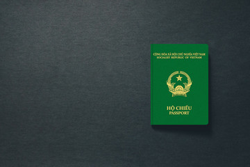 Vietnam Passport on dark background with copy space - 3D Illustration