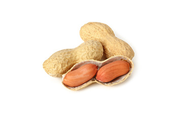 Dried peanuts isolated on white background. Food