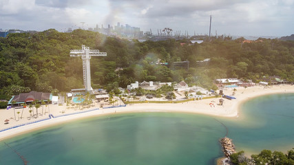 Aerial view of Siloso Beach in Sentosa Island, Singapore