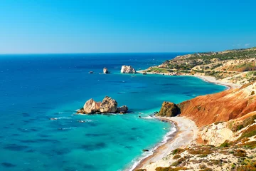 Peel and stick wall murals Cyprus Seashore and pebble beach with wild coastline in Cyprus island, Greece by Petra tou Romiou sea rocks