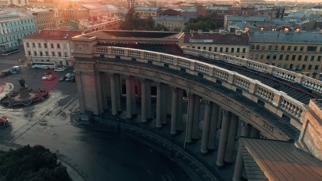 Dome and columns of the Kazan Cathedral in St. Petersburg Russia. Aerial view on Saint Petersburg city, Russia
