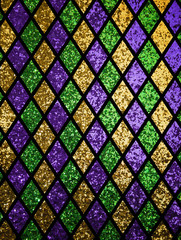 Shiny green, purple and golden diamonds pattern background - obrazy, fototapety, plakaty