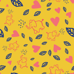 cute little elephants heart leaf seamless pattern design