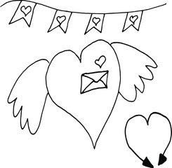 heart with wings stretch with flags arrow