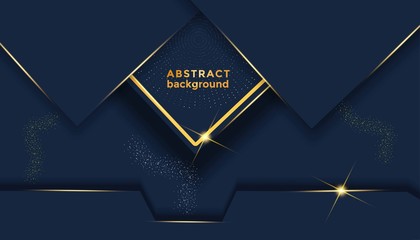 Dark background overlap layer with stripes golden Premium Vector