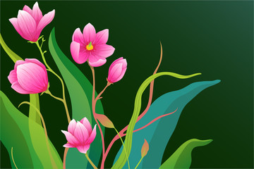 Romantic gentle flowers background design. Realistic and detailed pink magnolia with floral decoration.