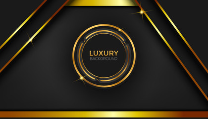 Dark background overlap layer with stripes golden Premium Vector