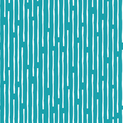 Vertical broken up white grunge lines in random design. Seamless linear geometric vector pattern on aqua blue background. For wellbeing, summer, vacation, sport, swimming packaging, fabric home decor