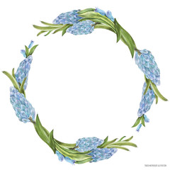Hyachinth watercolor spring floral wreath on a white background, traced