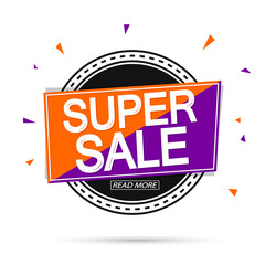 Obraz premium Super Sale, promotion banner design template, discount tag, vector illustration