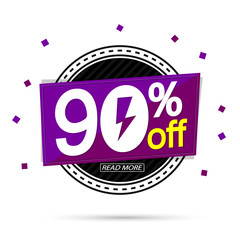 Flash Sale 90% off, banner design template, discount tag, app icon, vector illustration