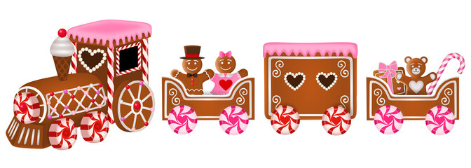 isolated gingerbread train for valentine's day