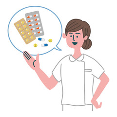 白衣　女性　看護士　薬　処方箋