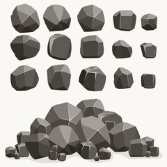 Rock stone cartoon in flat style. Set of different boulders © ambassador806