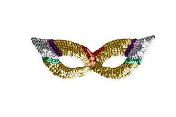 Multicolour fancy carnival mask with beads isolated on a white background