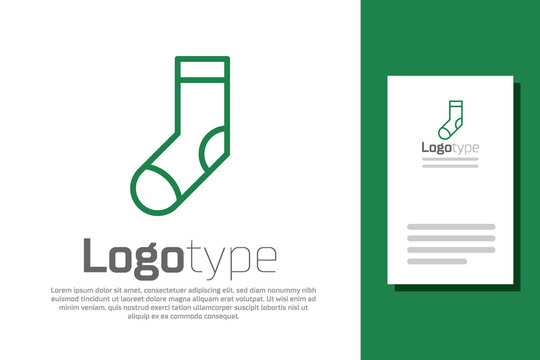 Green line Socks icon isolated on white background. Logo design template element. Vector Illustration
