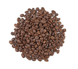 Coffee beans. Isolated on a white background. Top view