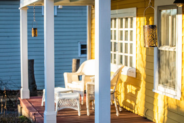 Sunny terrace porch with chairs happy rest day