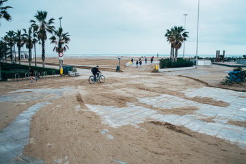 Playa de Malvarrosa en Valencia, España despues de ser arrasada por la borrasca Gloria.