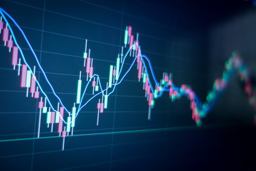 Stock market graph and ticker for businese analysis on LED screen monitor. Finance, Investing and exconomic concept.