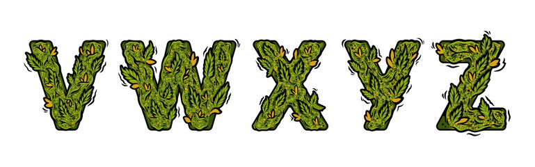 Some part of decorative green marijuana letters