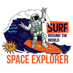 surfer astronaut spaceman catch the cosmic wave