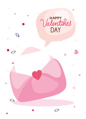 happy valentines day card with envelope and decoration