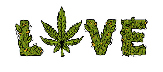 lettering design weed inscription "LOVE"