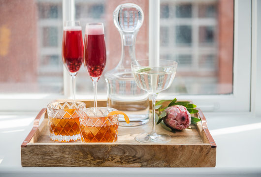 Tray of spring cocktails at a party