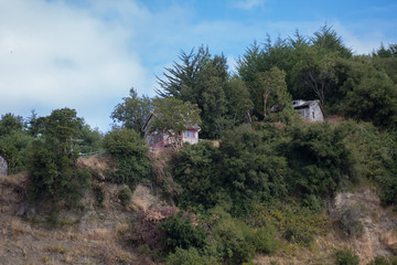 Fototapeta na wymiar casa oculta en el monte en la naturaleza en Chiloé patagonia de Chile 