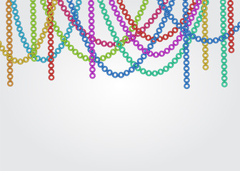 Hanging chain garland brushes set isolated on white background. Festive, bright colors of paper decoration. Frames for posters, invitations. Multicolored and golden tints for fashion, glamorous theme.
