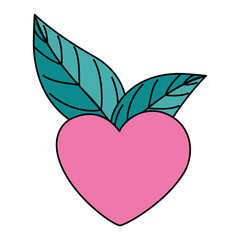 cute heart with leafs isolated icon