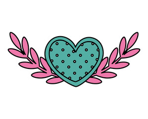 cute heart with branches and leafs isolated icon