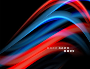 Silk smooth lines on black, liquid fluid color waves. Vector Illustration