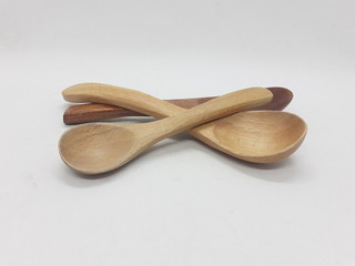 Beautiful Cute Luxury Traditional Handmade Eating Cutlery Wooden Spoon Set for Dining Kitchen Appliances in White isolated Background