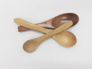 Beautiful Cute Luxury Traditional Handmade Eating Cutlery Wooden Spoon Set for Dining Kitchen Appliances in White isolated Background
