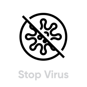 Stop Virus, Ban Microbe vector icon. Editable line pictogram
