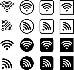 Wi-Fi 無線LAN　白黒バリエーション　ベクターアイコンセット