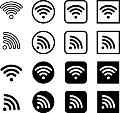Wi-Fi 無線LAN　白黒バリエーション　ベクターアイコンセット