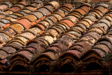 Rows of Corrosion Resistant Ceramic Clay Roof Tiles from the Medieval times  in Albarracin Spain