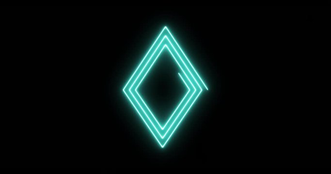 Rhombus spinning blue neon spiral. 4k loop animation