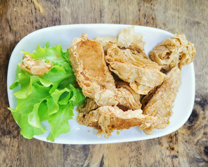 Fried Crab meat wrapped in tofu and decorated with salad