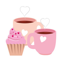cups coffee with cupcake isolated icon