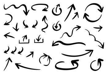 Hand drawn arrow vector icons set. Business doodle icon, sketch arrow design for business plan and education.